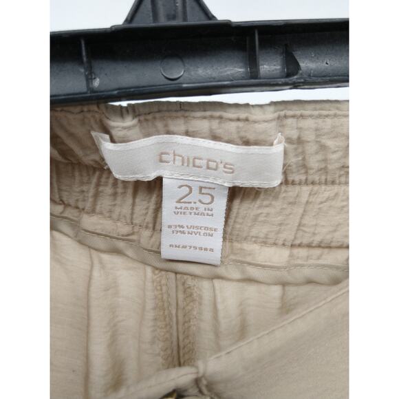 Chico's Pants 2.5 14 Crop Wide Leg Crinkled High Rise Elastic Waist Casual Beige - Picture 2 of 9